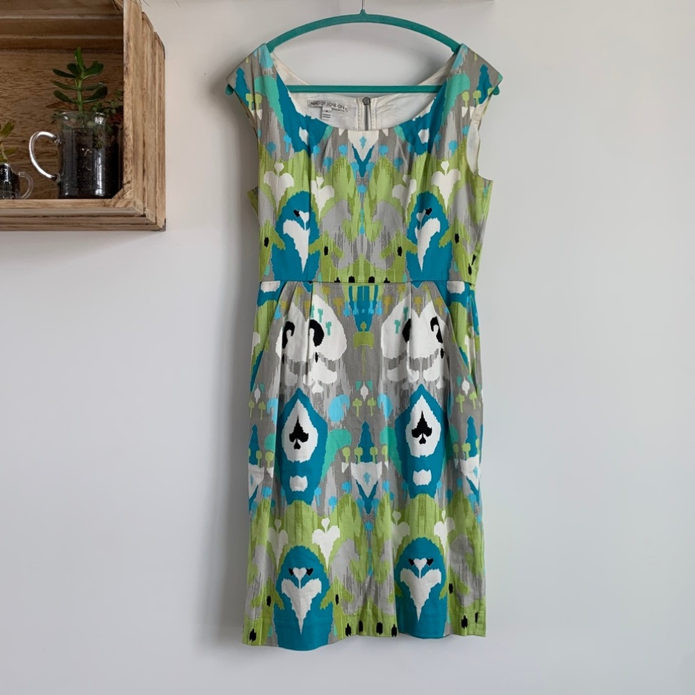 Maggy London Ikat cotton sateen sheath size 8